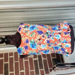 Pink Owl 🦉 NWOT brightly colored floral pleated peplum blouse